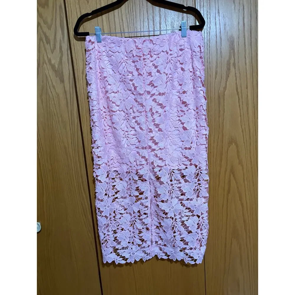 NWT‎ full lace pink midi skirt floral women's M A New Day spring summer feminine